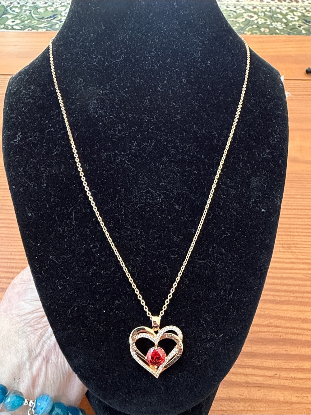 925 vermeil Heart Pendant Necklace with Red Stone